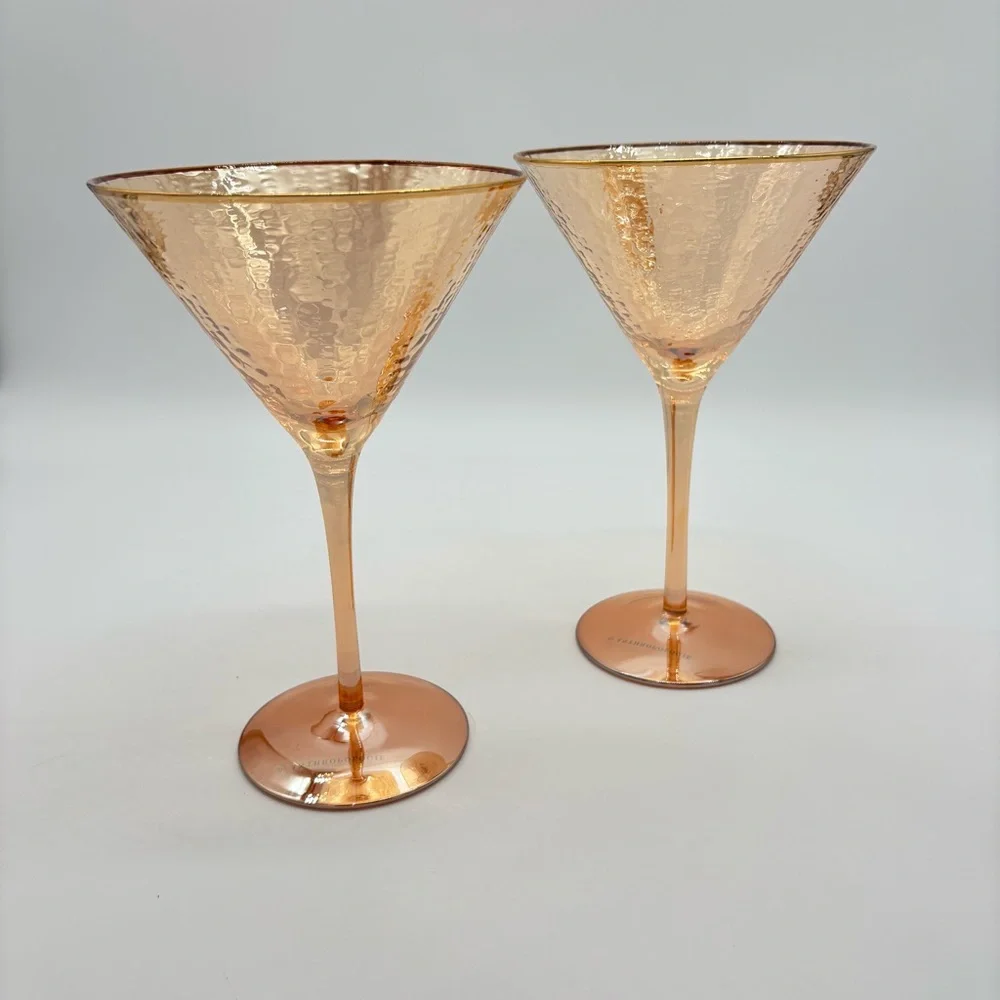 New Set of 2 Anthropologie Zaza Martini Glasses Honey Luster Marigold Iridescent - Picture 1 of 10